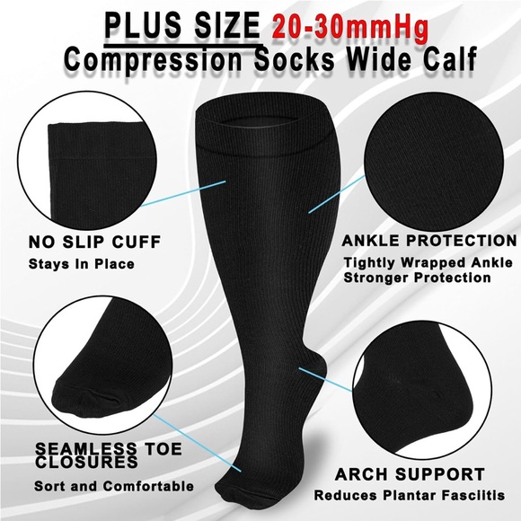 Compression Socks for Women and Men Wide Calf XXL Circulation Support 20-30 mmHg - Picture 2 of 4